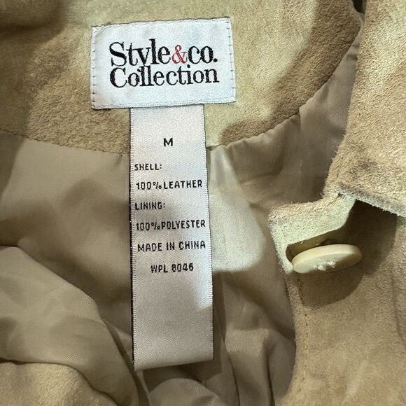Style & Co Suede Leather Jacket Womens M Tan Button Up Boho Core Fall Neutral - Picture 3 of 6